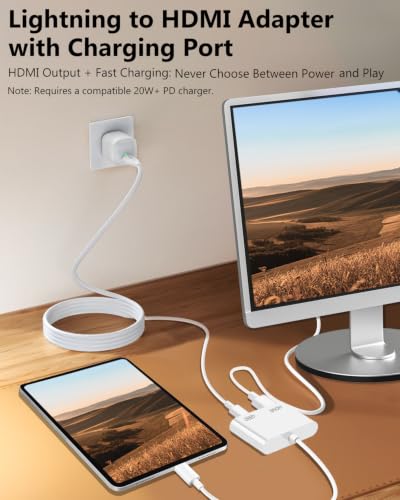 Lightning to HDMI Adapter for iPhone, [Apple MFi Certified] Digital AV Dongle, 1080P Sync Screen Cable with Lightning Charging Port for iPhone, iPad to TV/Projector/Monitor No Need Power Supply