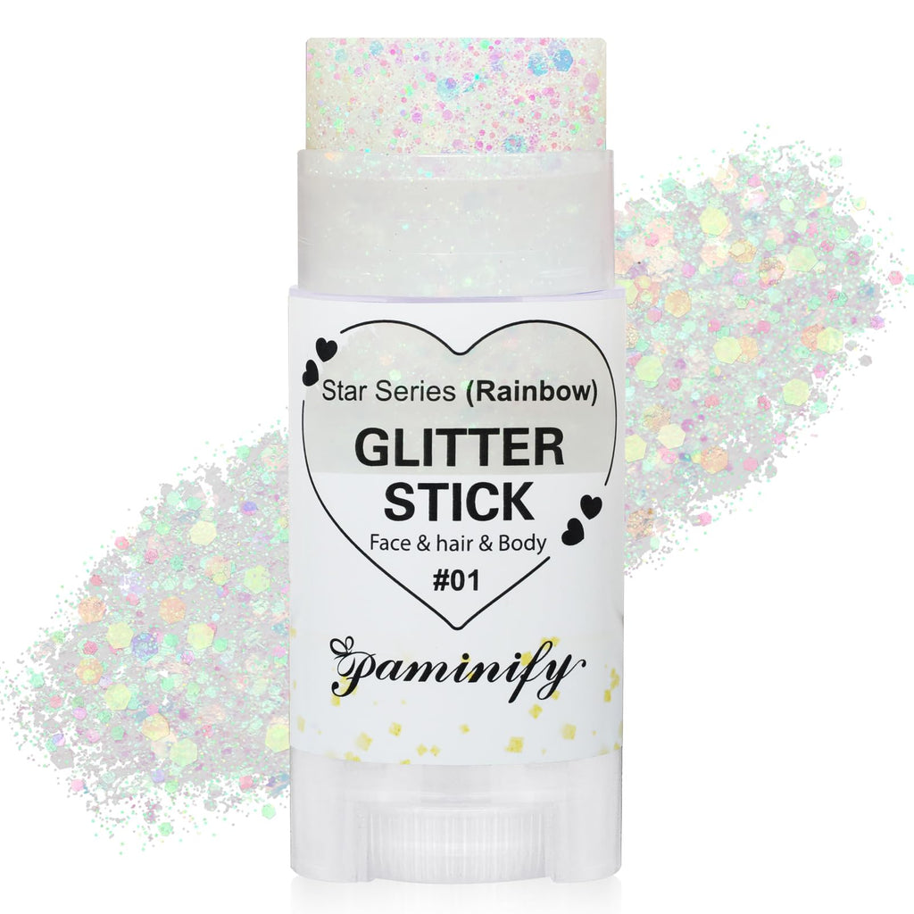 Paminify Rainbow White Hair Glitter Stick for Kids,Halloween Mermaid Costume Body Face Glitter, Singer Concert Cosplay Glitter Makeup,Waterproof Sequins Rave Outfit for Women,Mardi Gras Accessories