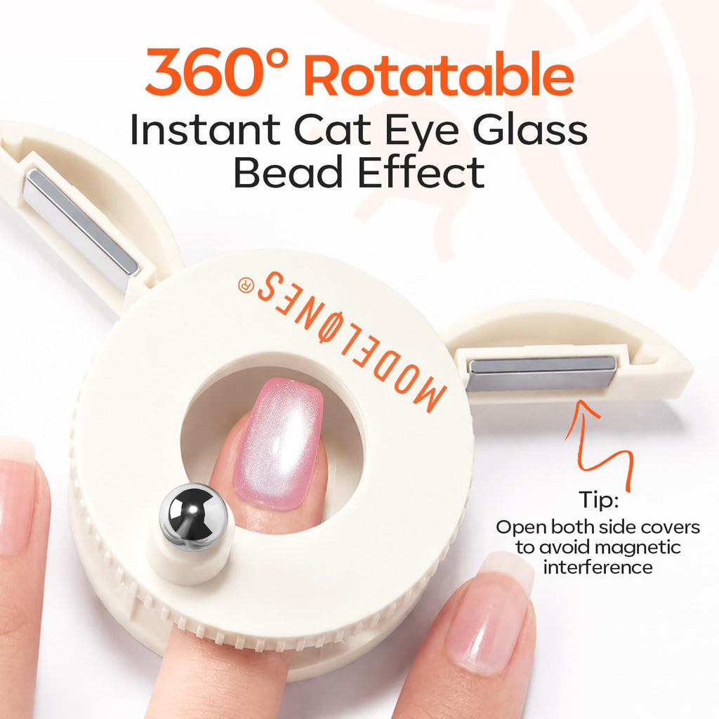 Modelones Cat Eye Magnet 5D Automatic Nail Magnet for Cateye Gel Polish | Pink Upgraded 3-in-1 Strong 360° Rotating Glass Bead Magnetic Side-Light Nail Magnet for Beginner-Friendly DIY Nail Designs