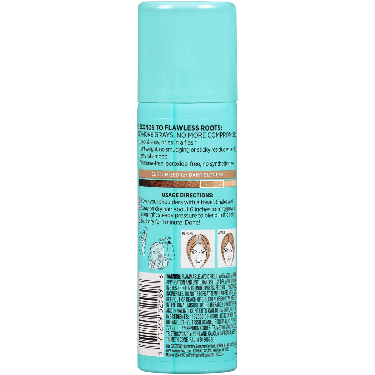 L'Oreal Paris Magic Root Gray Hair Cover Up, Dark Blonde, 2 oz | 100% Gray Hair Coverage with Buildable, Lightweight, and Transfer-Resistant Spray, Temporary Formula, Ammonia-Free