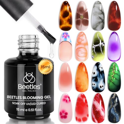 Beetles Blooming Gel 15 ml Clear UV Gel Polish Nail Art for Tortoise Nails | Marble and Natural Stone, Watercolor and Floral Print Spreading Effects, Soak-Off DIY Manicure Design
