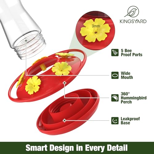 Kingsyard 2-Pack Glass Hummingbird Feeder for Outdoors Hanging, 10 oz Leak-Proof Humming Bird Feeders with Ant Moat & Bee Proof Feeding Ports, Hummingbird Gift for Bird Lovers (Clear)