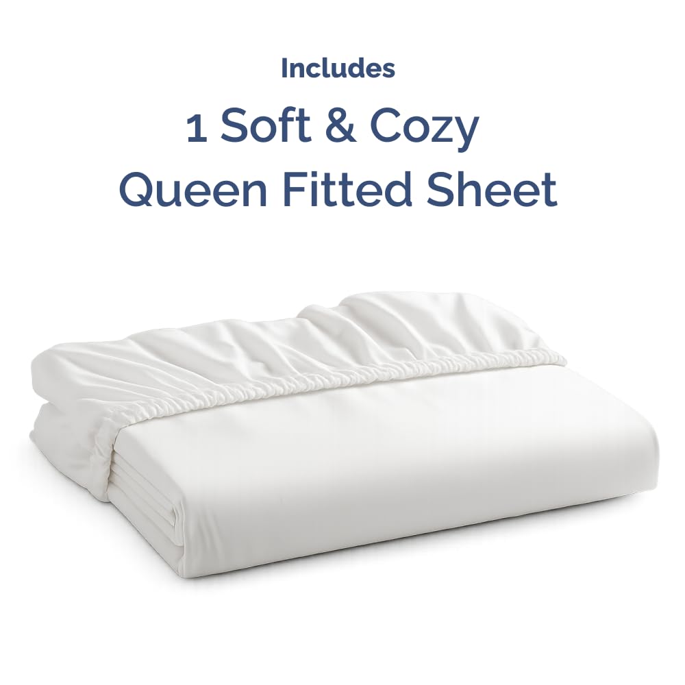 Queen Fitted Sheet - Single Fitted Sheet Only - 8-16" Deep Pockets - White | Bottom Fitted Sheet Only w/ 8-16 Inch Deep Pockets, Ultra-Soft, Breathable & Wrinkle Free, Easy-Care, Fade & Shrink Resistant