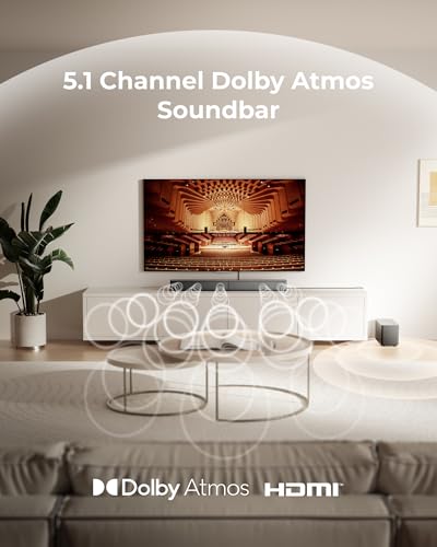 ULTIMEA 5.1CH Surround Sound Bar System with Dolby Atmos, Poseidon M60 | VoiceMX, BassMX, APP, 300W Soundbar for Smart TV, Surround Sound System for TV, with Subwoofer, Bluetooth 5.4