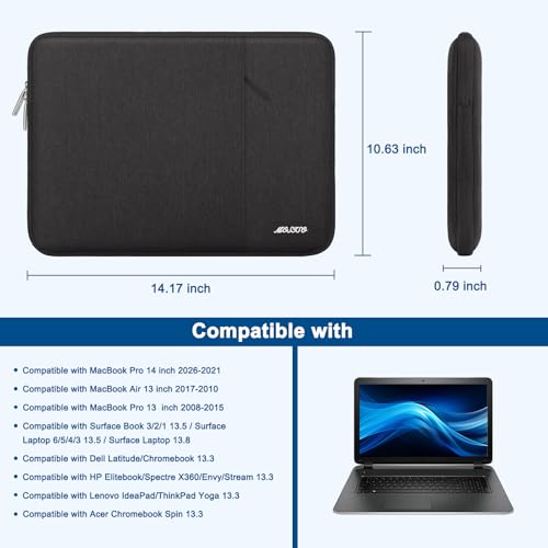 MOSISO Laptop Case 13.3 inch, 13-13.3 inch Laptop Sleeve Bag with Pocket | Compatible with MacBook Air/Pro 13/Pro 14 M5 M4 M3 M2 M1, HP Dell ASUS Lenovo, Polyester Vertical Computer Bag, Black