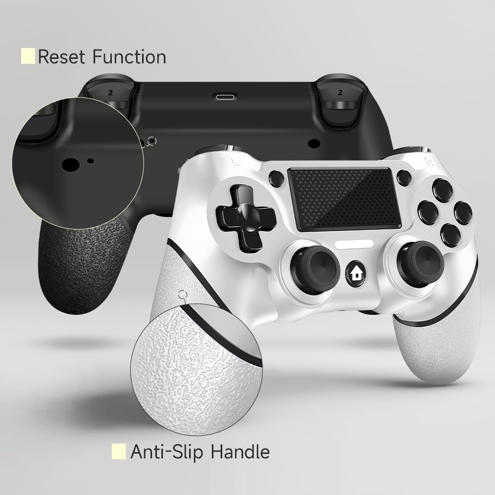 AceGamer 2 Pack for PS4 Controller, Wireless Controller for PS4/Pro/Slim/PC, with Non-Slip Grip of Both Sides and USB-C Cable! (Black and White)