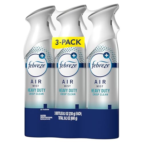 Febreze Air Mist, Air Freshener Spray, Odor Fighting Room Spray, Deodorizer for Home Bathroom Kitchen Office Apartment Dorm Room Classroom, Heavy Duty Crisp Clean Scent, 8.1oz (Pack of 3)