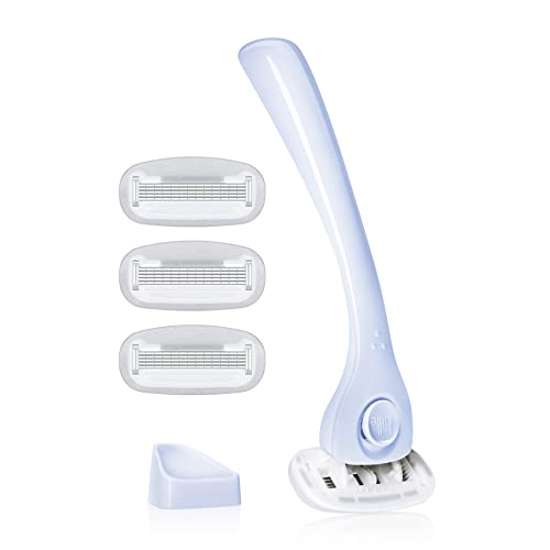 Billie Razors for Women, Cool Blue - 1 Handle, 4 Refills & Magnetic Holder | 5 blade womens razors for sensitive skin, Surrounded by aloe shave soap, Ergonomic handle, Pivoting head, Magnetic Holder