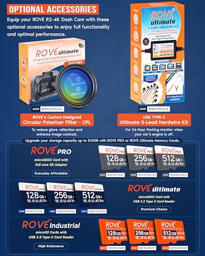ROVE R2-4K Dash Cam, 4K UHD 2160P Car Camera, 8MP Sensor, WiFi 6 and GPS | Super Night Vision, 150° Wide Angle, 2.4in Screen, 24-Hr Parking Mode, Supports 512GB Max, Dash Camera for Cars Trucks