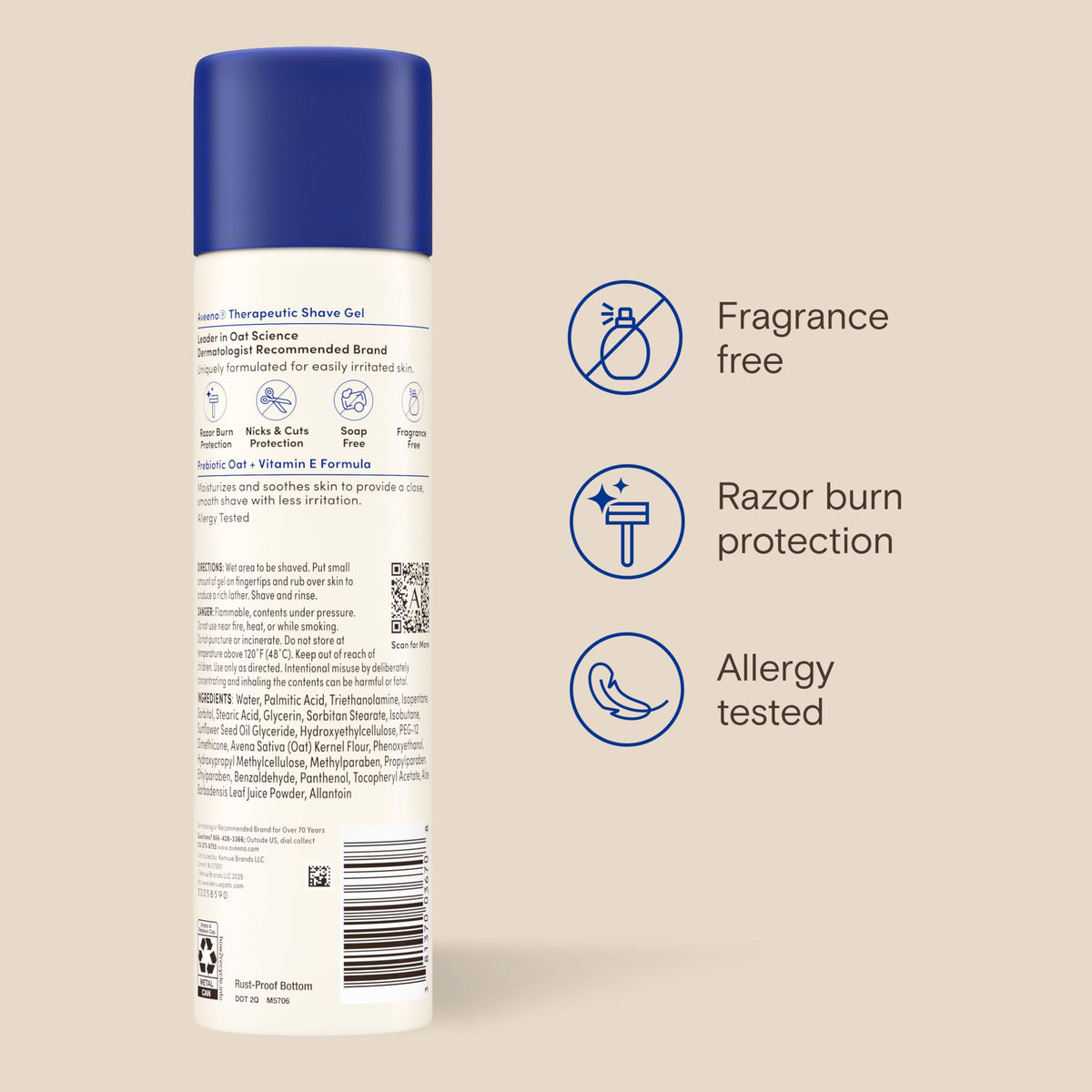 Aveeno Therapeutic Shave Gel for Women & Men, Fragrance-Free, 7 oz | Shave Gel with Prebiotic Oat & Vitamin E, For Smooth Shave With Less Irritation, Soothes Dry, Sensitive Skin