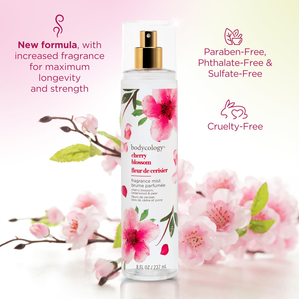 Bodycology Long-Lasting Fragrance Body Mist, Cherry Blossom, 8 fl oz