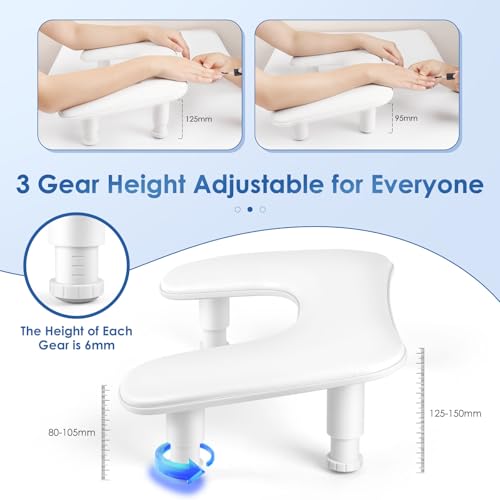 LIONVISON Arm Rest for Nails Tech: U-shaped Adjustable Nail Armrest | PU Leather Manicure Hand Stand Rest for Manicurists - Thick Non-Slip Pad Long-Lasting White