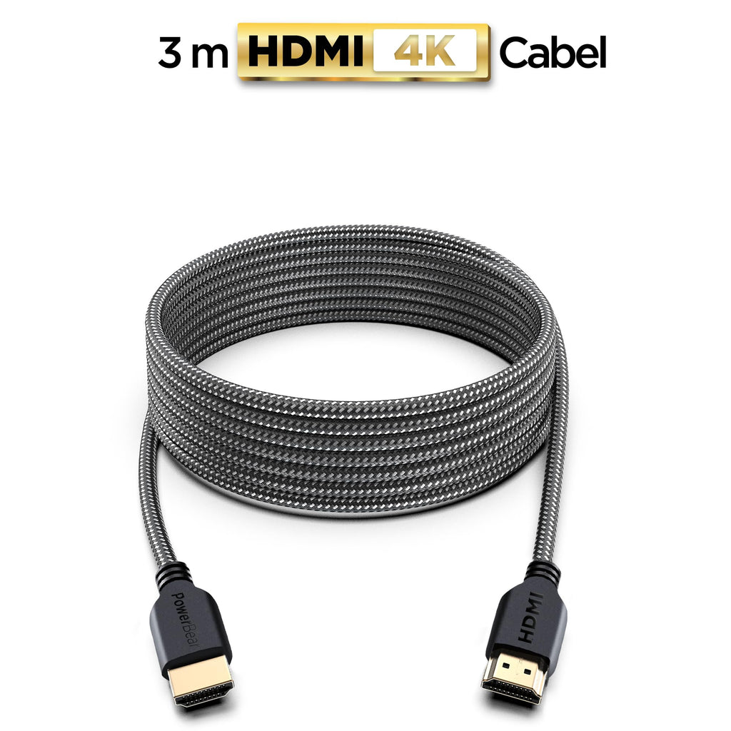 PowerBear 4K HDMI Cable 10 ft | High Speed Hdmi Cables, Braided Nylon & Gold Connectors, 4K @ 60Hz, Ultra HD, 2K, 1080P, ARC & CL3 Rated | for Laptop, Monitor, PS5, PS4, Xbox One, Fire TV, & More