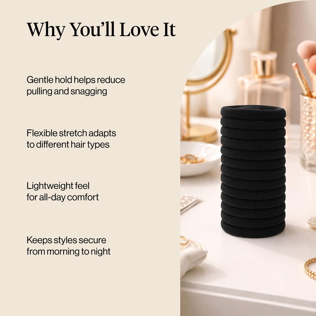 Kitsch Elastic Hair Ties No Damage | Stretchable Hair Bands - Black, 12pcs | Strong All-Day Hold Hair, Rubber Bands For Hair, Ponytail Holders | Hair Accessories for Everyday Use