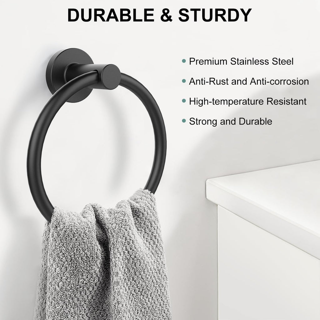SetSail Towel Holder for Bathroom Wall Matte Black Towel Ring | Stainless Steel Hand Towel Holder Heavy Duty Towel Hanger for Bath, Kitchen
