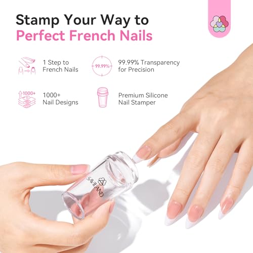 SAVILAND French Tip Tool Silicone Nail Stamper 4PCS | Long & Short Silicone Nail Stamp with Scrapers, Fast Easy French Nails, Nail Stuff for French Manicure Home DIY Salon