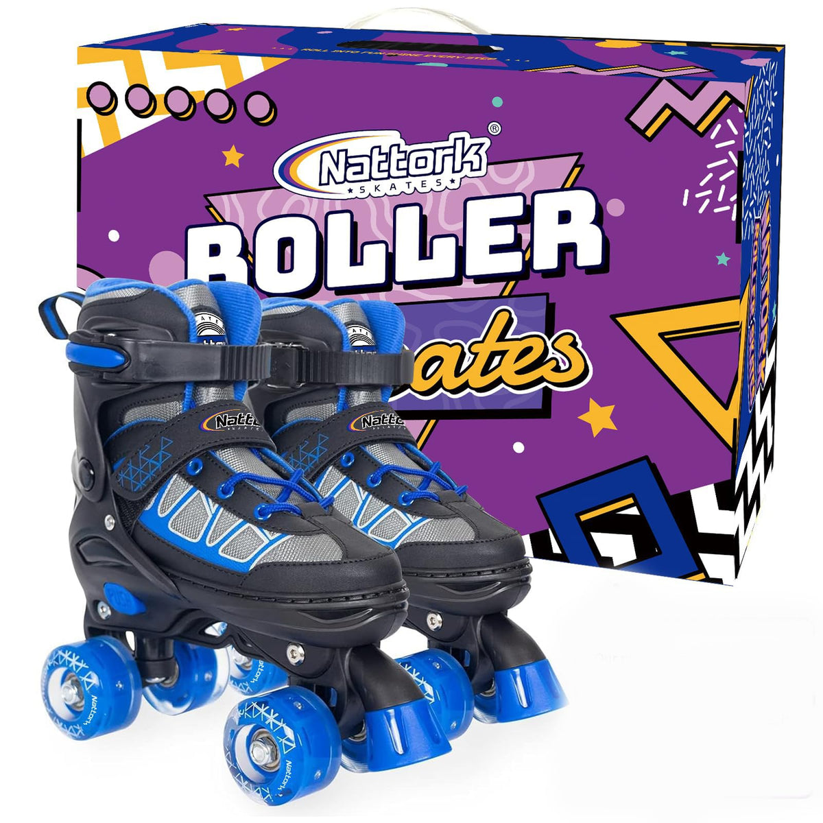 Nattork Roller Skates for Kids Boys Girls, 4 Size Adjustable Rollerskates with Light Up Wheels for Children Beginners for Outdoor Indoor