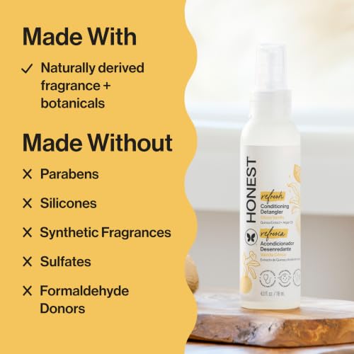The Honest Company Hair Detangler, Citrus Vanilla Refresh, 4 fl oz | Leave-In Conditioner & Detangler Spray, 4 Fl Oz. Tear-Free, Hypoallergenic. Gentle For Baby's Sensitive Skin.