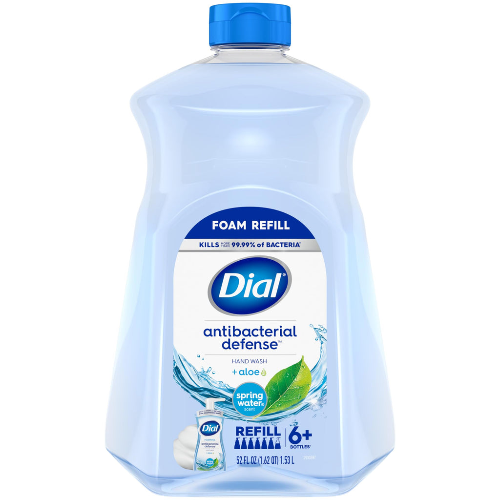 Dial Antibacterial Defense Foaming Hand Soap Refill, Spring Water, 52 Fl Oz | With aloe vera, dermatologist-tested, gentle on skin, free from parabens and SLS and SLES, moisturizing formula