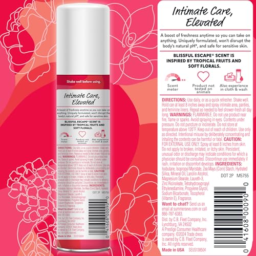 Summer's Eve Daily Refreshing Feminine Spray, Blissful Escape, 2 Oz | Talc-Free, Daily Body Spray for Women, Feminine Care that Neutralizes & Reduces Body Odor, Gynecologist-Tested, On-The-Go