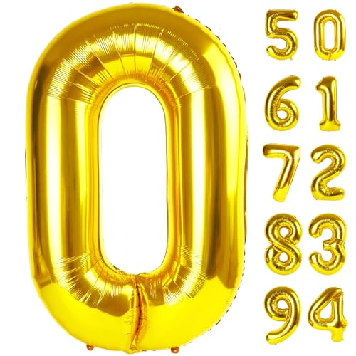 Gold 0 Balloon - Number Balloon 40 Inch, 0th Gold Birthday Decorations | Giant foil helium inflatable 10 20 30 40 50 Numbers Balloon Birthday Decorations, Gold Party Supplies for Women Men