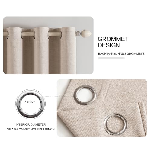 MIULEE 100% Blackout Linen Curtains for Bedroom 52x84 Inches Natural Beige | Room Darkening, Light Blocking, Thermal Insulated, Grommet Top, Linen Textured, Window Curtains for Living Room, 2 Panels