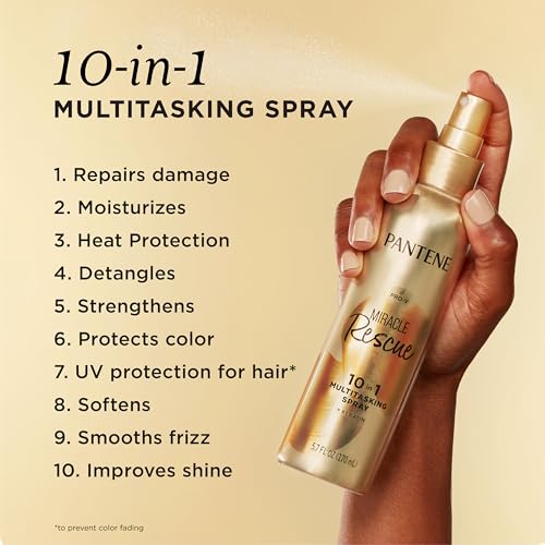 Pantene Miracle Rescue 10-in-1 Multitasking Spray, Heat Protection, 5.7 oz | Detangles, Repairs Damaged, Dry Hair, Improves Shine, Leave-In Conditioning Treatment with Keratin and Pro-Vitamin B5