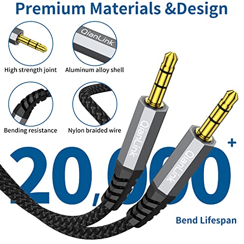 2 Pack AUX Cable, (6.6ft/2m, Hi-Fi Sound) 3.5mm TRS Auxiliary Audio Cable Nylon Braided Cord Compatible with Car,Home Stereos,Speaker,iPod iPad,Headphones,Sony,Echo Dot,Beats (Grey)