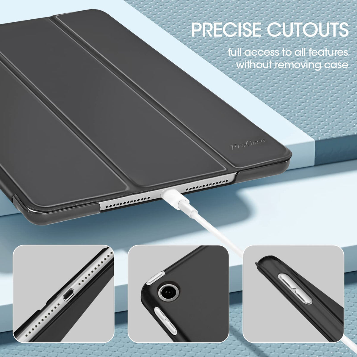 ProCase for iPad 9th/ 8th/ 7th Generation Case 10.2 Inch, Black | 10.2 iPad Case 9th/ 8th/ 7th Gen Cover (2021/2020/2019), Slim Smart Cover With Translucent Hard Shell Back, Auto Sleep/Wake