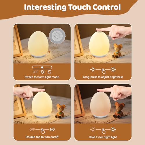 MediAcous Night Light for Kids, 7 Colors Changing Egg Light for Nursery | Stepless Dimming, Soft Silicone Touch Night Lamp with 1 Hour Timer, Rechargeable Nursery Night for Breastfeeding