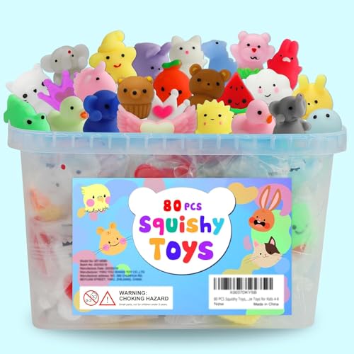 80 Pcs Party Favors for Kids 4-8, Kawaii Squishies Mochi Squishy Toys Bulk | Fidget Sensory Toys Birthday Gifts for Boys Girls, Easter Egg Fillers Treasure Box Toys Classroom Prizes Goodie Bag Stuffers