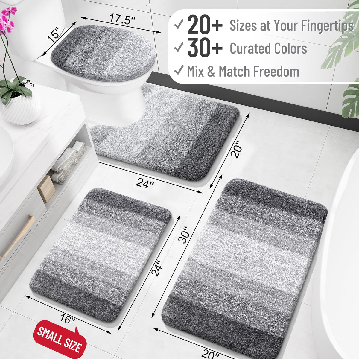OLANLY Bathroom Rugs Mat 30x20, Extra Soft Absorbent Microfiber Bath Rugs | Grey, Non-Slip Quick-Drying Rubber Backing, Machine Washable Plush Bath Mat for Floor, Tub and Shower, Home Decor Accessories