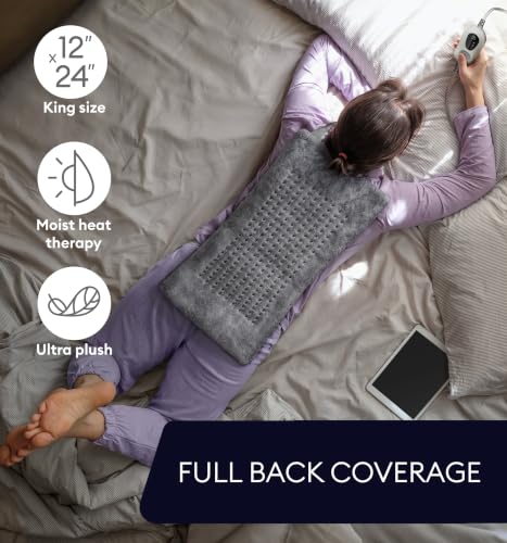 GENIANI Electric Heating Pad for Back Pain & Cramps Relief, Electric Throw, Self Care Gifts for Women, Heating Pad for Neck & Shoulder, Machine Washable Microplush, Auto Shut Off (12"x24", Tabby Gray)