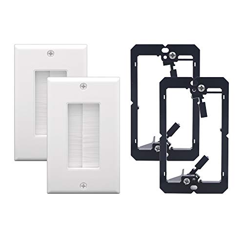 VCE Brush Wall Plate Cable Pass Through with Bracket, White, 2-Pack
