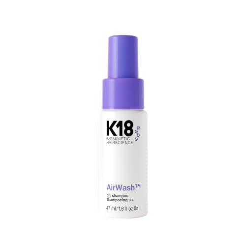 K18 AirWash Travel Non Aerosol Dry Shampoo Spray, 1.6 Fl Oz | Eliminate Odor, Reduce Oil + Sweat, No White Cast or Heavy Fragrance, Fresh Hair + Scalp for 3 Days