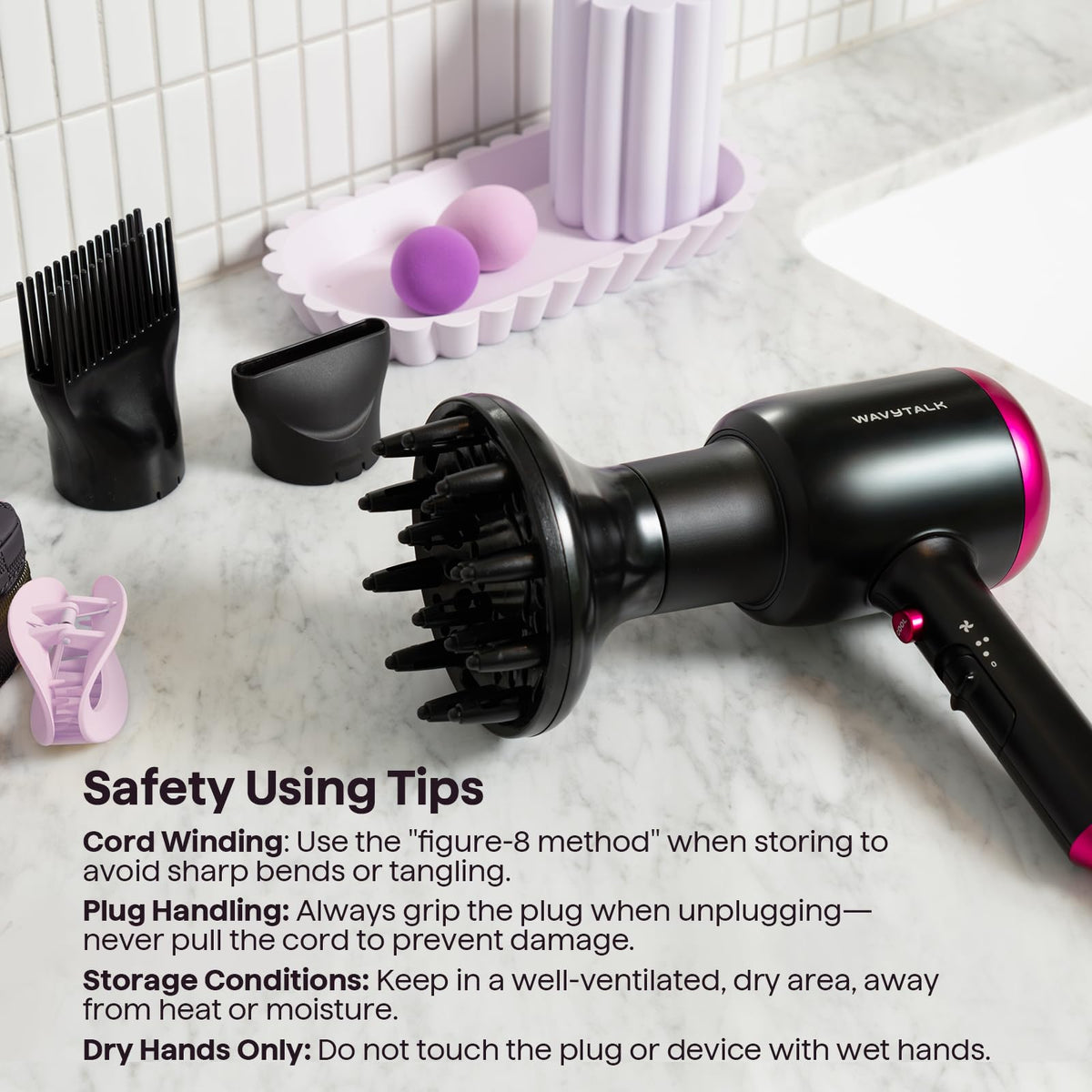 Wavytalk Blown Away Ionic Hair Dryer with Diffuser for Curly Hair