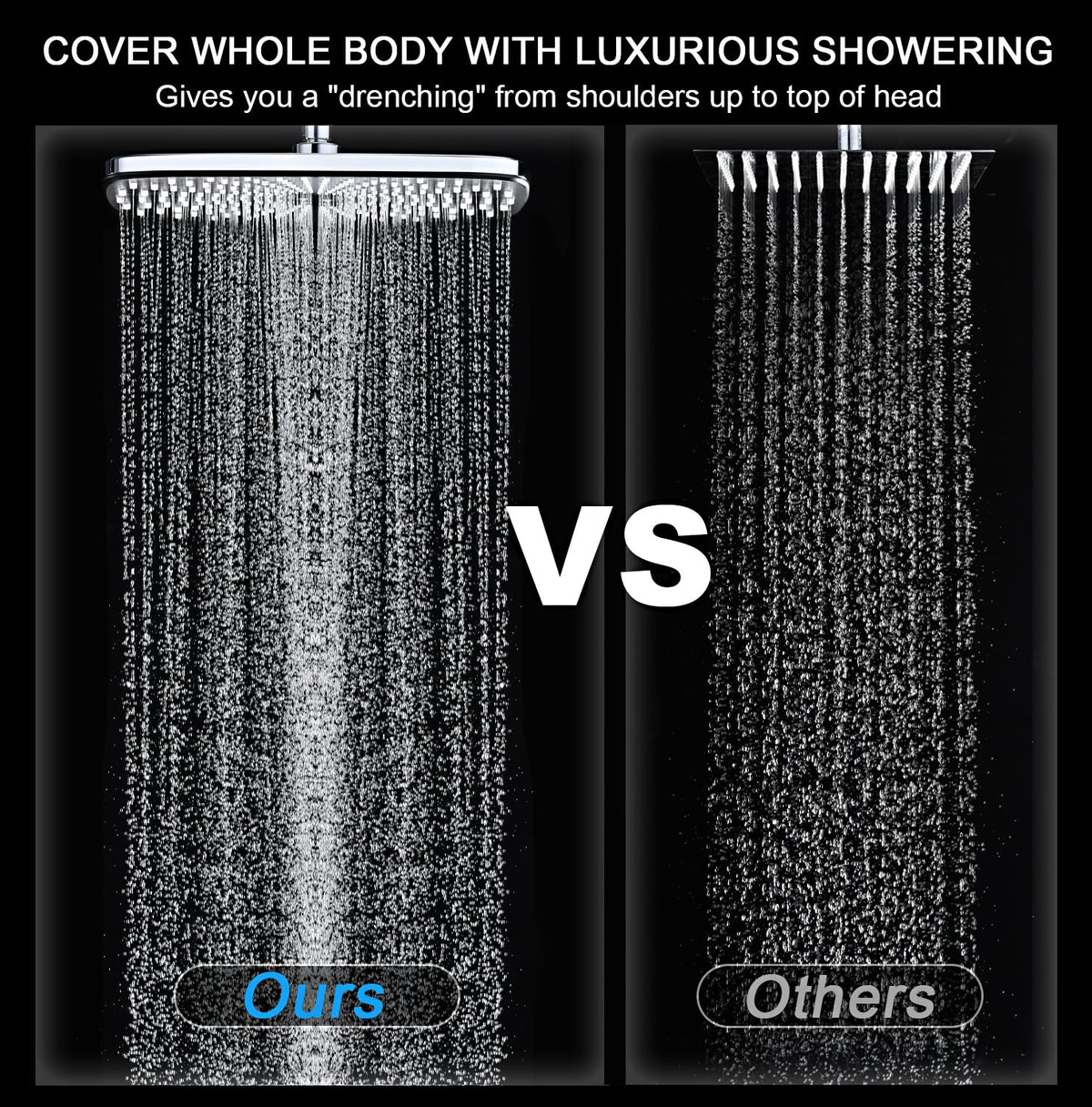 Rain Shower Head with Handheld Showerhead, Chrome 1.8GPM 460311 | 12" High Pressure Rainfall Shower Heads, 9 Sprays Handheld Showerheads, Magnetic Docking, Power Jets, 59" Shower Hose