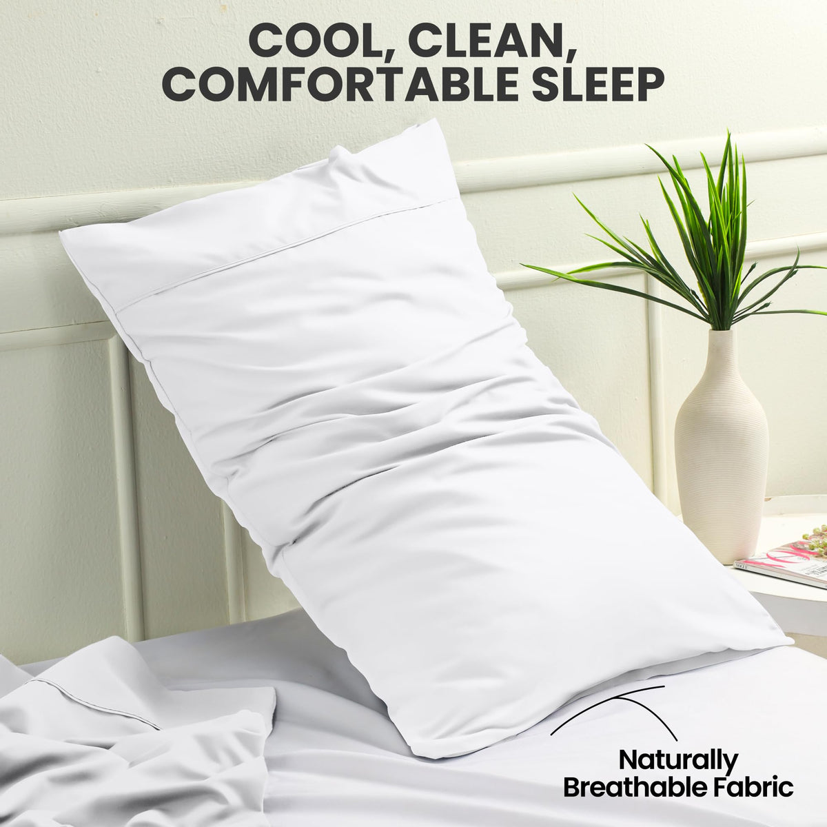 Pillow Covers Queen Size Set of 4, Soft and Comfy Pillow Cases, White | Hotel-Style Comfort, Extra Soft With Envelop Closure for Kids, Women & Men