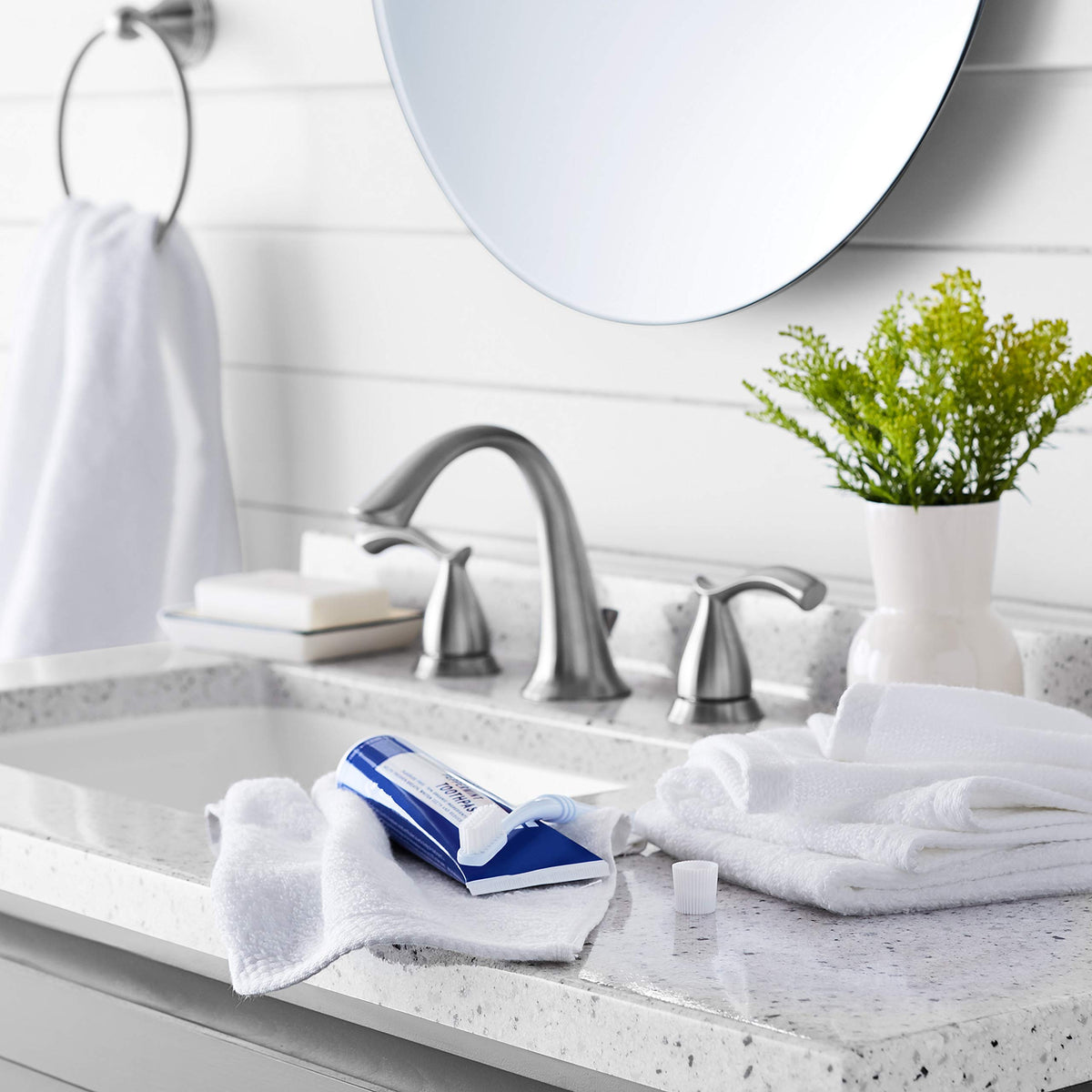 Amazon Basics Cotton Washcloths, Lightweight Quick-Dry, Absorbent Face and Body Towel Set, 12" x 12", White, 12-Pack