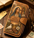 Personalized "Walk By Faith" Vintage Leather Clutch Wallet 🕊️ | Jesus & Mary Editions