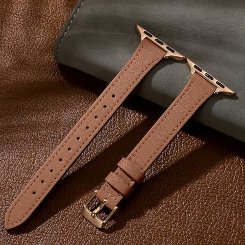 Charlam Slim Leather Band Compatible with Apple Watch Bands for Women 40mm 38mm 41mm 42mm 44mm 45mm 46mm, Top Grain Genuine Leather Strap Thin Wristband for iWatch Series 12 11 10 SE 9 8 7 6 5 4 3 2 1