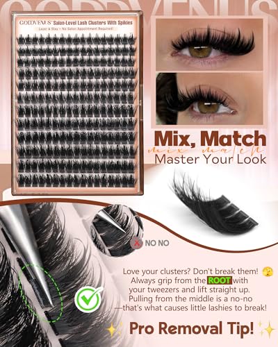 Goddvenus Manga Lash Clusters With Spikes Wispy Cluster Eyelash Extensions Full-volume Anime Eyelashes Clusters Reusable Faux Mink Fairy Individual Lash Extension (D Curve 12-18mm 204 pieces)