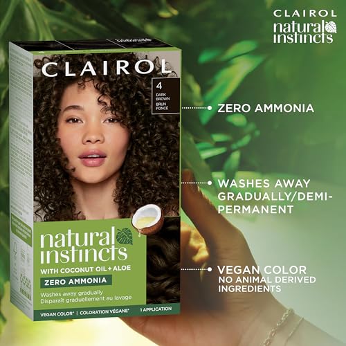 Clairol Natural Instincts Demi-Permanent Hair Dye, 4 Dark Brown | 1 Pack | Ammonia‑Free, Vegan Hair Color with Coconut Oil & Aloe Vera