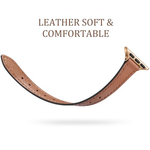 Charlam Slim Leather Band Compatible with Apple Watch Bands for Women 40mm 38mm 41mm 42mm 44mm 45mm 46mm, Top Grain Genuine Leather Strap Thin Wristband for iWatch Series 12 11 10 SE 9 8 7 6 5 4 3 2 1
