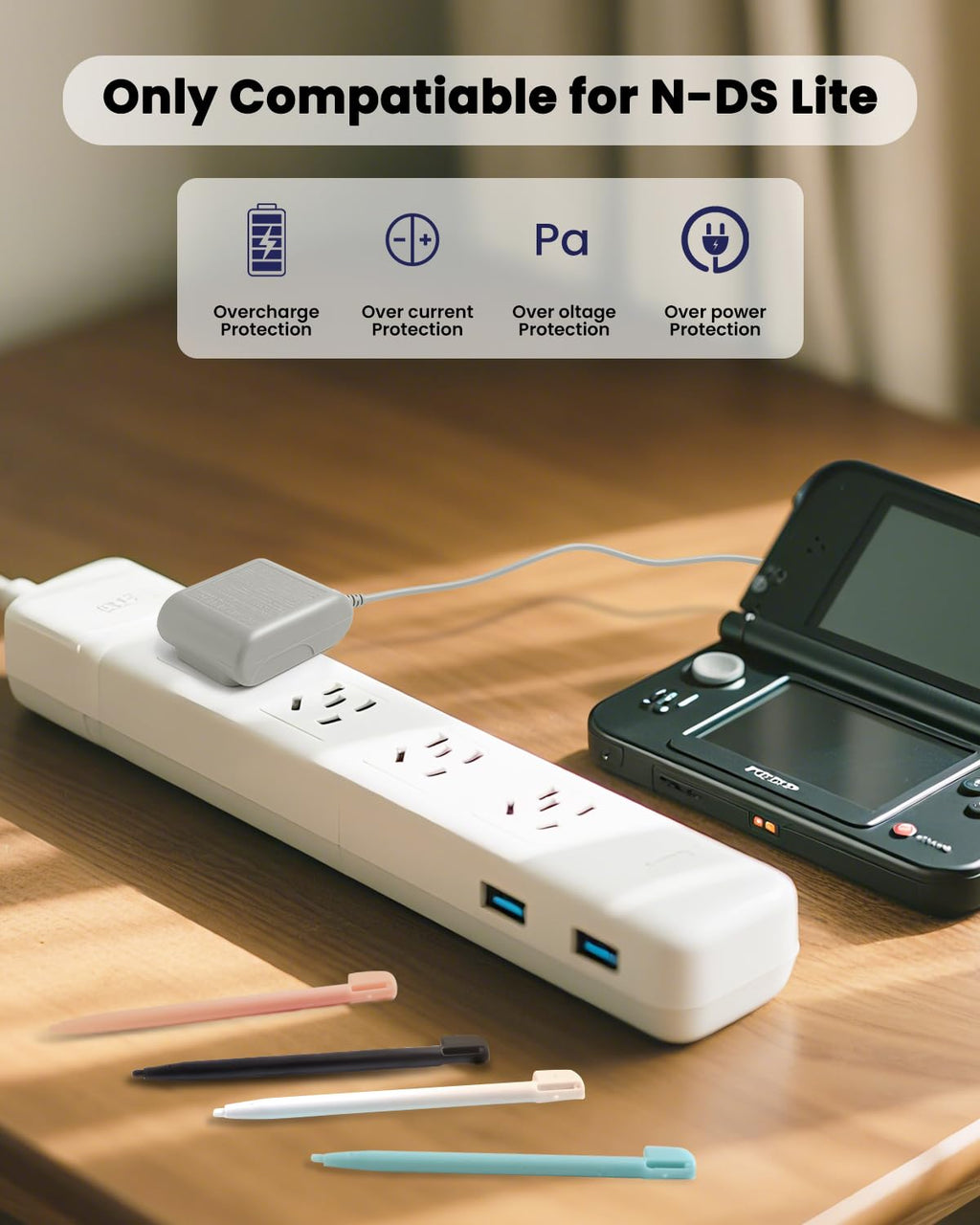 DS Lite Charger Kit Compatible with DS Lite 100-240V Wall Plug Adapter with 4 Stylus Pen for DS Lite