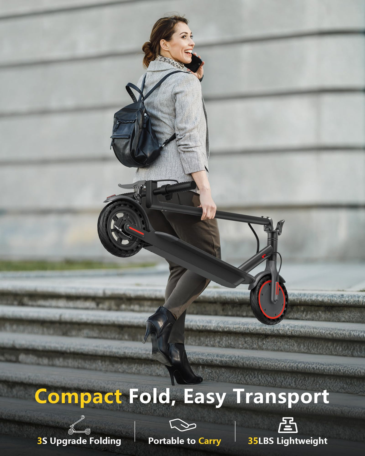 Maxshot Electric Scooter, 8.5" /10" /14" Tire, 16/19/22 Mph Top Speed, 12/16/21/27/28/49/50 Miles Long Range, Folding Escooter for Adults and Kids with Seat Bag, Dual Braking, Dual Suspension, App