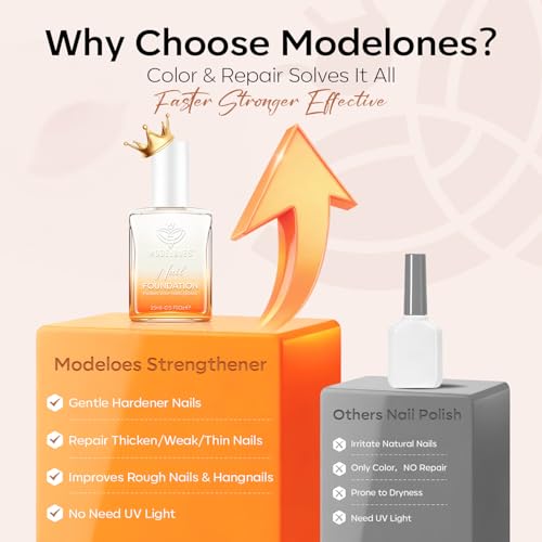 Modelones Nail Strengthener and Growth, Milky White Nail Polish Hardener | Extra Strong and Growth Fall Nail Repair Natural Strengthening Polish Concealer Foundation Nail Stuff Toenails Gifts 15ml