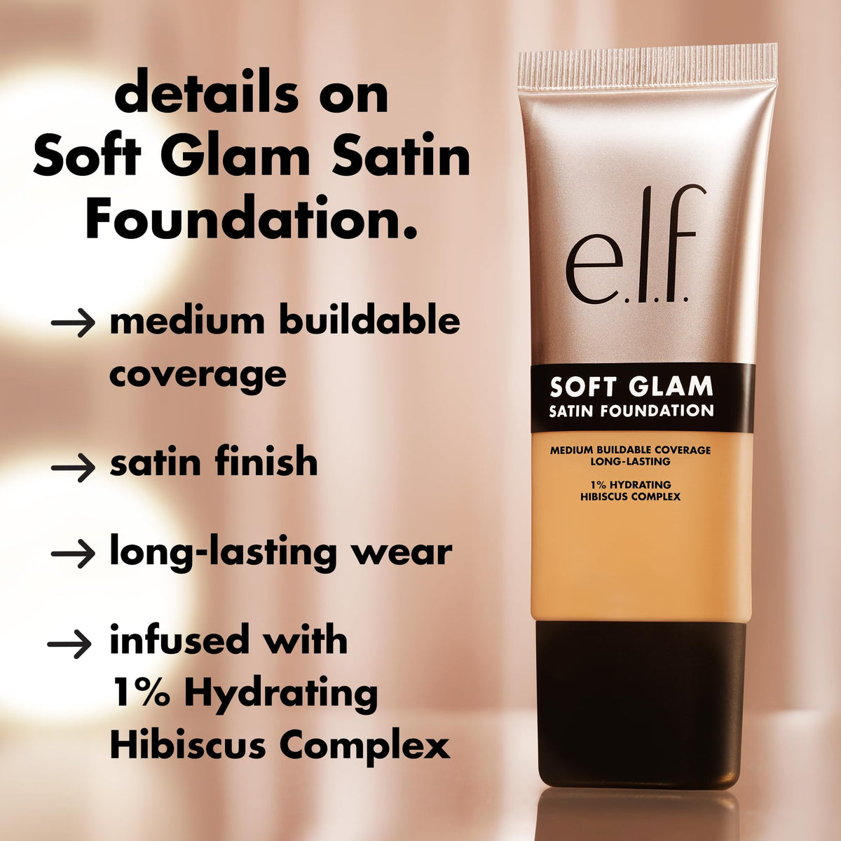 e.l.f. Soft Glam Satin Foundation, Medium Coverage, 25 Light Neutral | Satin Finish, Long-Lasting Wear, Hydrating Hyaluronic Acid & Hibiscus Complex, Blurs Pores, Lightweight, Vegan & Cruelty-Free
