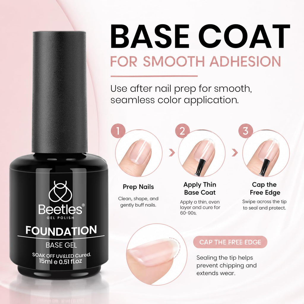Beetles 3Pcs 15 ml White Gel Nail Polish with Gel Base and Top Coat Set | Soak-Off UV Lamp, Glossy Long-Lasting French Manicure Art Design Kit