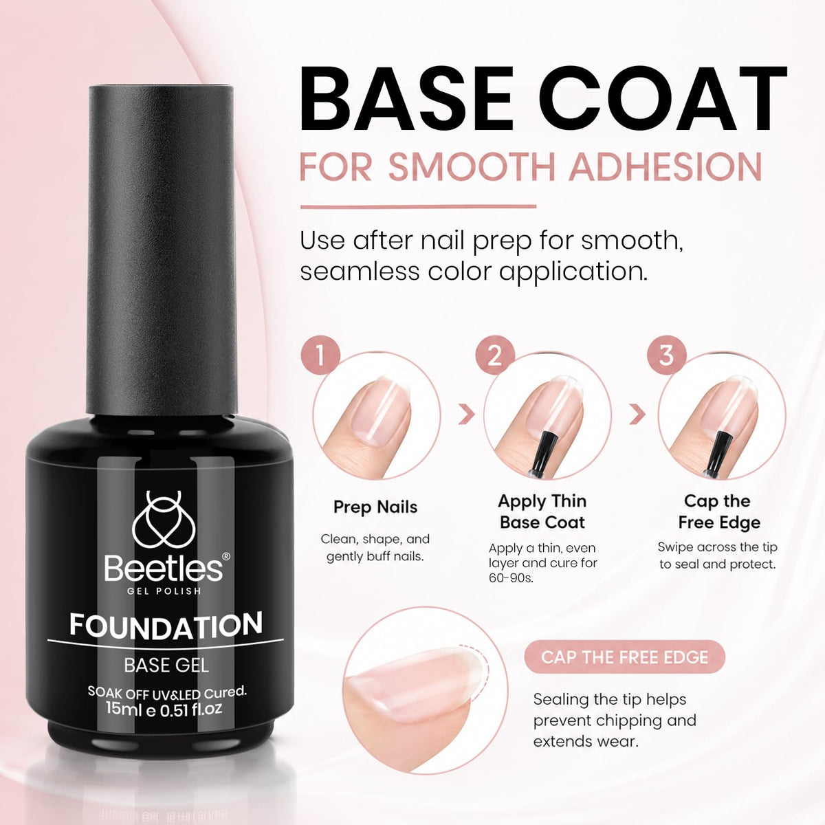 Beetles 3Pcs 15 ml White Gel Nail Polish with Gel Base and Top Coat Set | Soak-Off UV Lamp, Glossy Long-Lasting French Manicure Art Design Kit